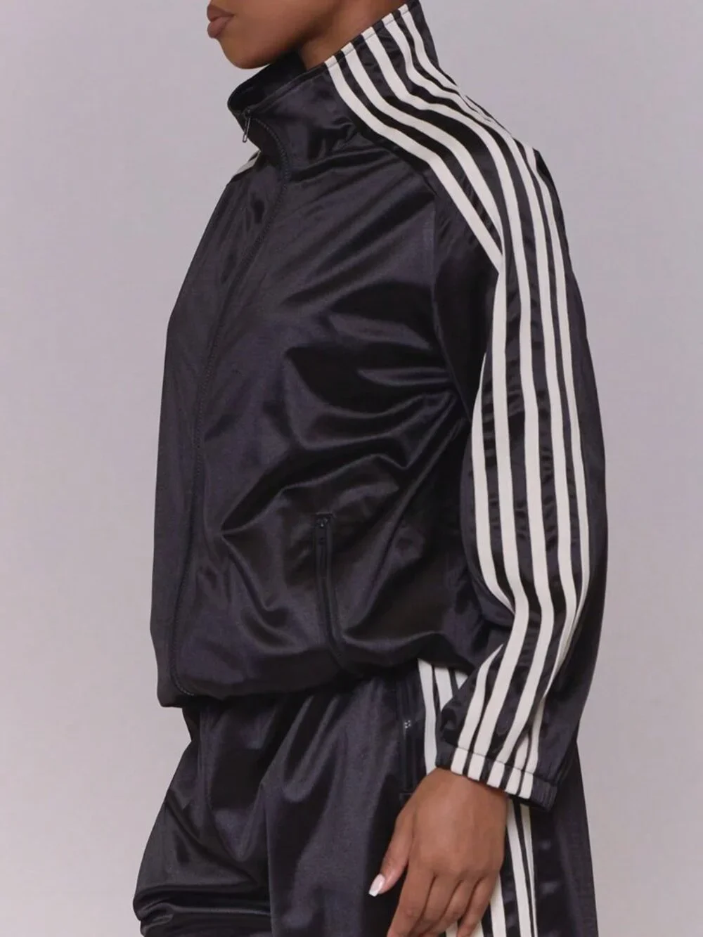 Multicolor Casual Women's Funnel Neck Stripe Detail Track Jacket